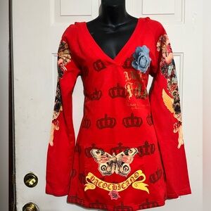 ED HARDY RED CHERUB HOODIE DRESSV